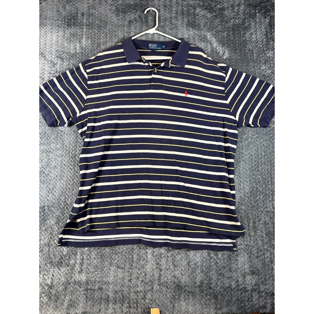 Vintage Polo By Ralph Lauren Polo Shirt Mens 2XL Blue Striped Knit Cotton Pony